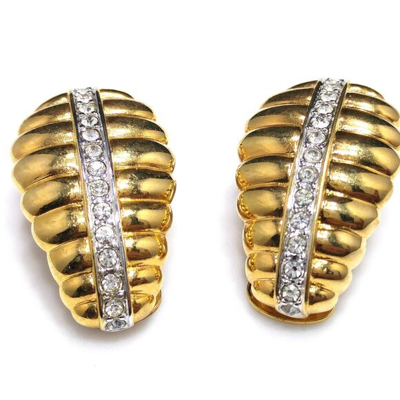 Vintage Nolan Miller Gold Plated Rhinestone Clip-On Earrings, 1980s Dynasty Era - Picture 8 of 10